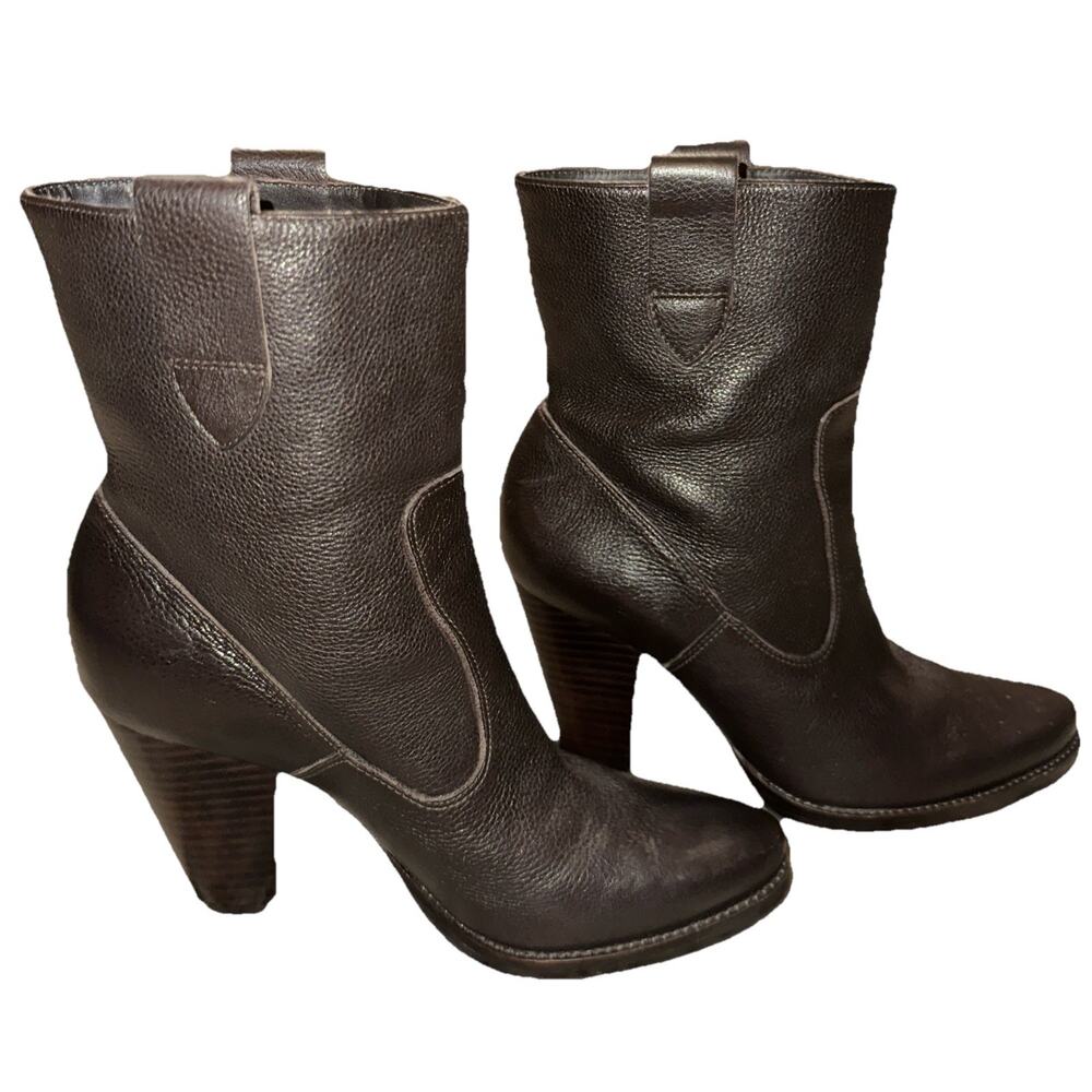 Via Spiga Women's Sahara Boot Size 6M Block Heel Western Brown Tumble Leather